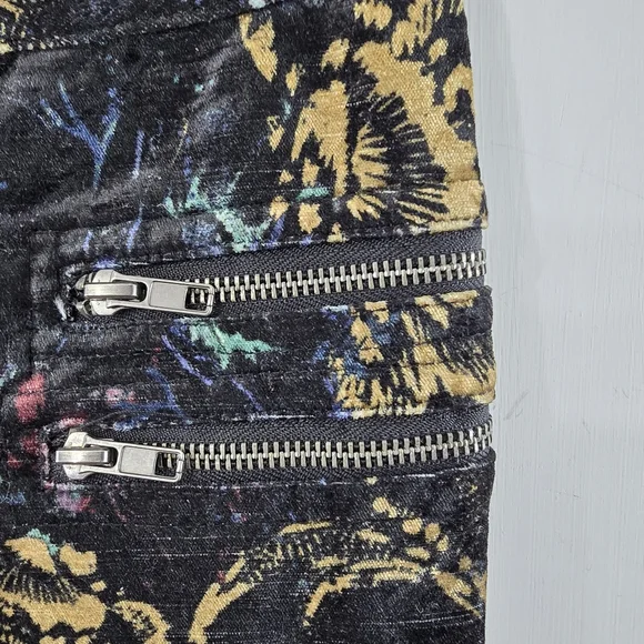 Free People Lennon Funktown Velvet Moto Zip Floral Printed Skinny Pants Size 0 - Picture 5 of 14